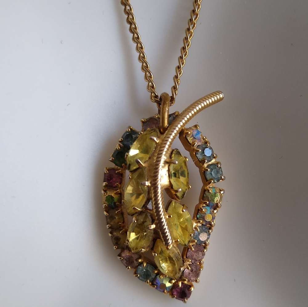 Upcycled Jewel Leaf Pendant Necklace